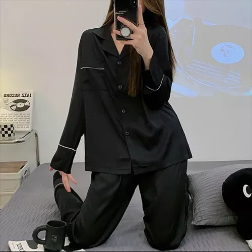 Pijama Seda Hielo Mujer Pijama Primavera Manga Larga Hogar Set - Imagen 42 de 49