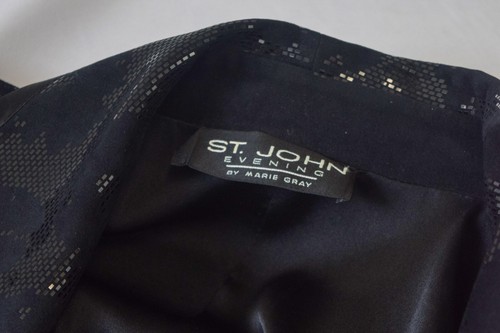 Vintage ST. JOHN EVENING Santana Knit Long Jacket Black Paillette 8 10 Medium - Picture 7 of 10
