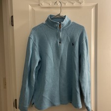 POLO RALPH LAUREN LIGHT BLUE QUARTER 1/4 ZIP SWEATER SIZE Medium C1 READ
