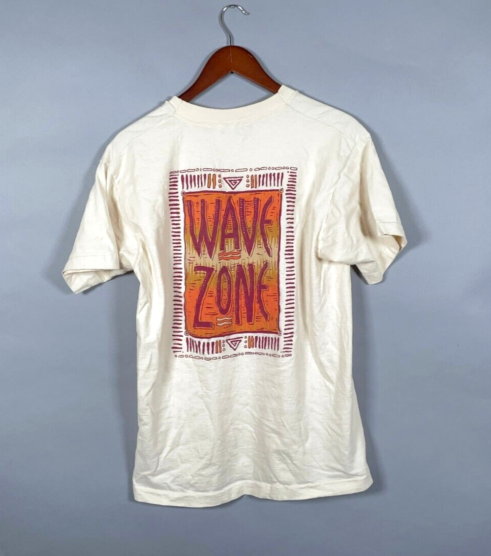 VTG 90s Wave Zone T-Shirt Adult Medium Ivory Double Sided VTG 90s Wave Zone T-Shirt Adult Medium Ivory Double Sided