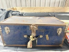 VINTAGE ANTIQUE CASE TRUNK LUGGAGE STORAGE BOX TRUNK METAL BOX BLUE