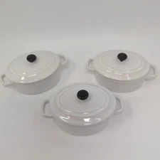 3 Housewares International Mini Covered Casseroles Ramekin Baking Dish White