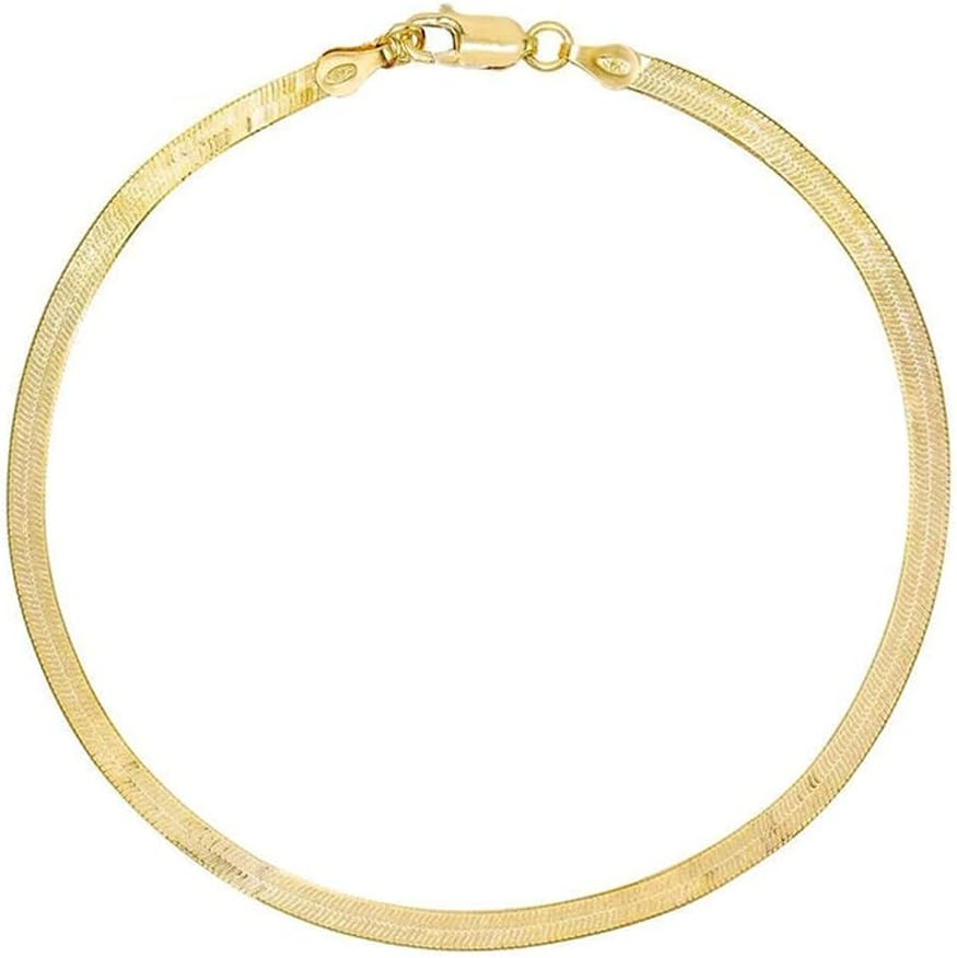 14K White Gold Plated Cuban Link Herringbone Anklet for Women & Men