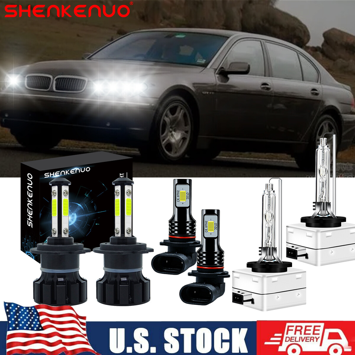 For BMW 750i 750Li 760Li 2006-2008 HID LED Headlight Hi/Lo Beam+Fog ...