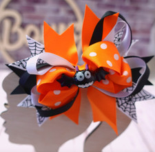 BOWS 5" Handmade Grosgrain Ribbon Halloween Alligator Clip Flying Bat HairBow