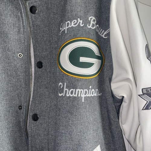 Green Bay Packers Super Bowl Champions Jacket Gray Size M White Green Gold - Picture 2 of 8