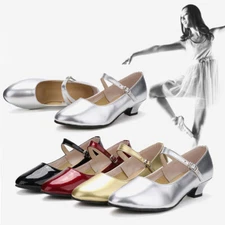 Women Girl Tango Ballroom Latin Salsa Party Dance Shoes Glitter Heel Dancewear 