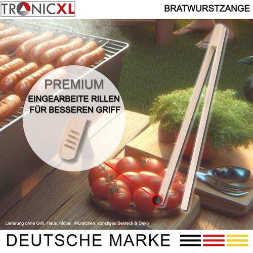20 Pezzo Pinze per Griglia 42cm Bratwurstzange Barbecue BBQ Legno Accessori - Foto 3 di 5