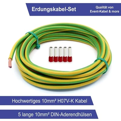 EVENT-KABEL & MORE Erdungskabel 10mm² - Grün/Gelb - H07V-K - Erdungsleitung Aderleitung feindrähtig