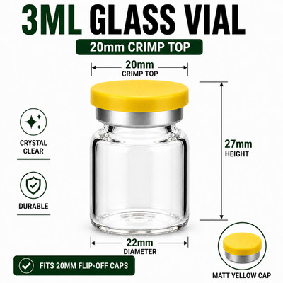 1000 Ct 3ml Glass Vials 20mm Crimp Top   Complete Set w/ Rubber Stoppers &Caps