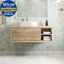 1100mm Countertop Bathroom Vanity Unit Fluted Basin Sink Wall Hung RH Shelves Oa