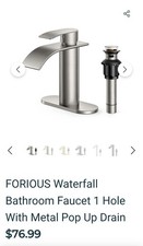 FORIOUS Waterfall Bathroom Faucet 1 Hole with Metal Pop Up Drain
