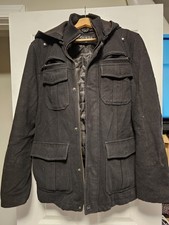 GUESS Four Pocket Wool Hooded Lined Jacket Coat Black Winter Men's Size Medium M