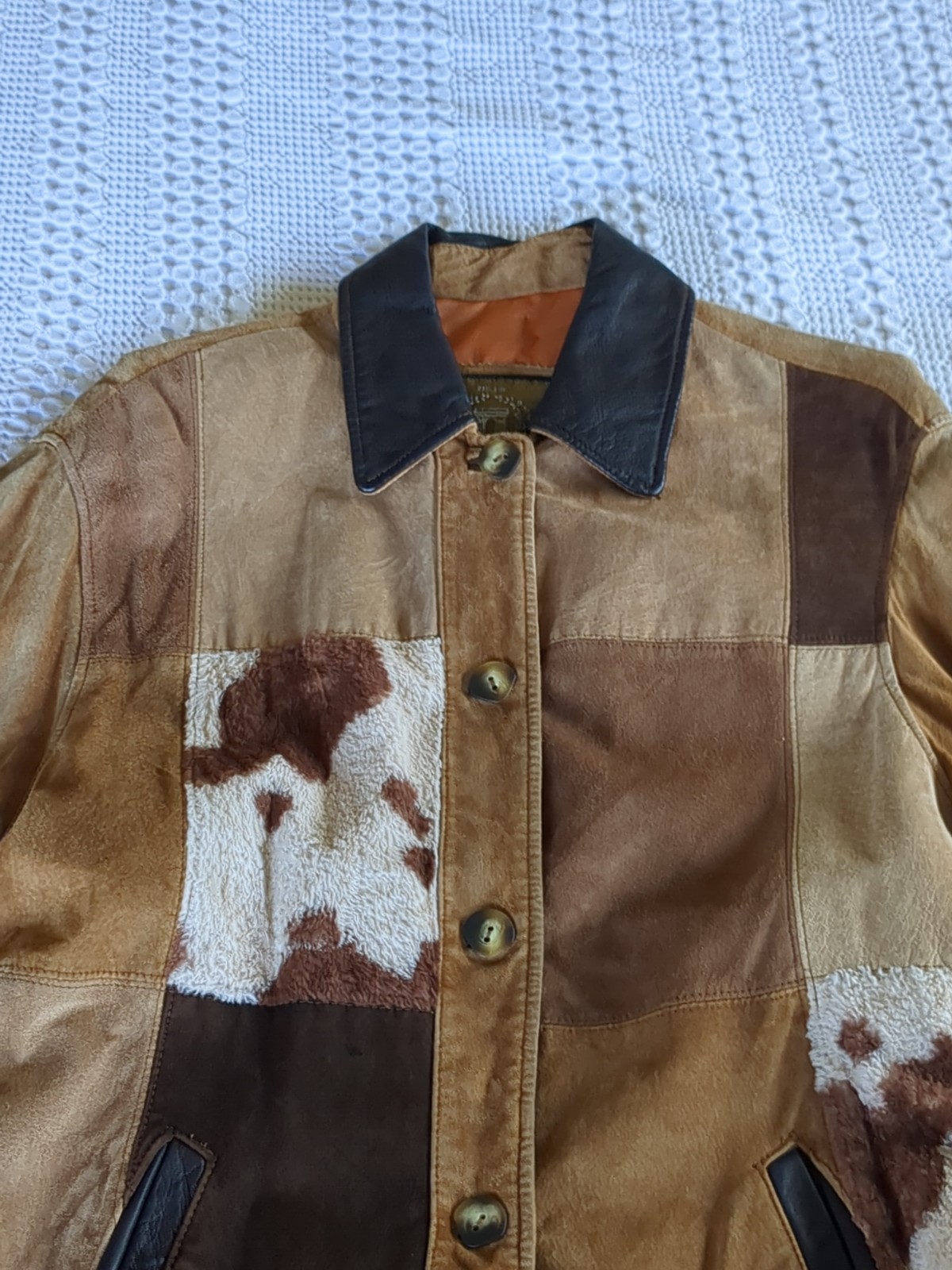 Vtg Express Patchwork Leather Jacket Cow Women Br… - image 2