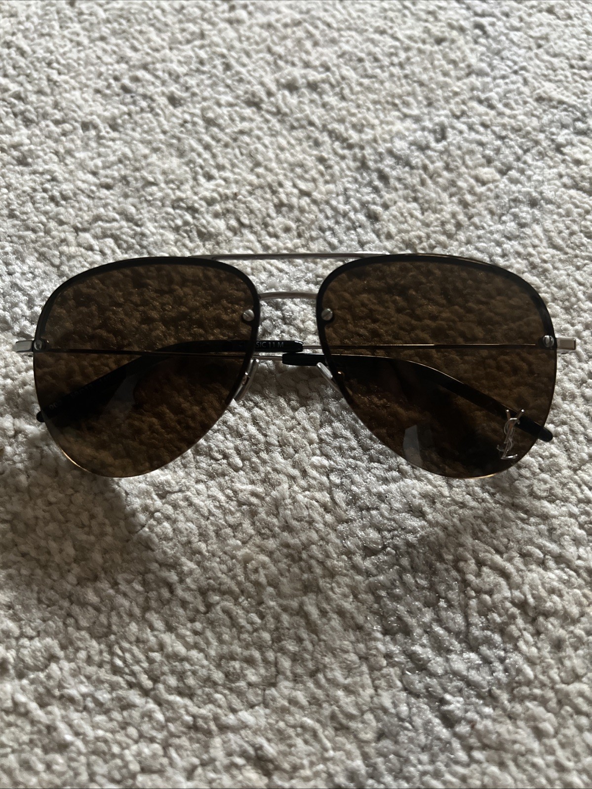 Occhiali da sole Saint Laurent Classic 11 M argento marrone aviatore 59 mm 002 59 13 140