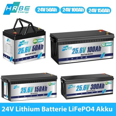 100Ah 50Ah 150Ah 24V Lithium Batterie LiFePO4 Akku 50A 100A BMS für Wohnmobil EU
