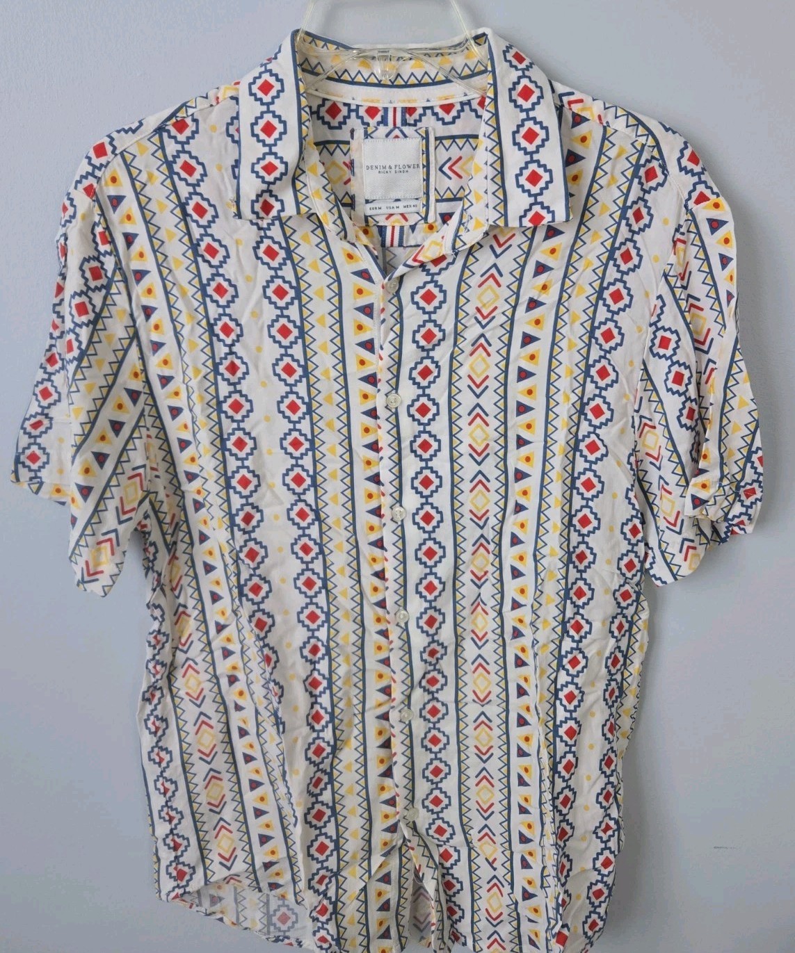 Denim & Flower Ricky Singh Shirt Mens Medium Geometric Tribal Print Button Front