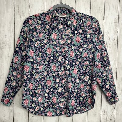 Victoria Jones Floral Long Roll Sleeve Button Down Cottage Tea Vintage Blouse 8P