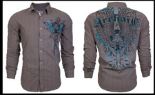 ARCHAIC by AFFLICTION Charcoal DIFFUSION Button Down Long Sleeve T-shirt NWT