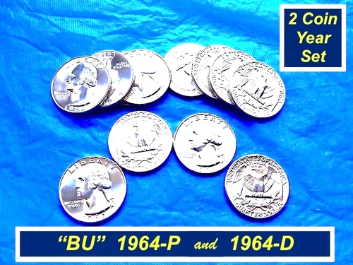 1964-P & 1964-D YEAR-SET of Silver Quarters ➳ Lustrous :BU" Coins ➳ 264ys