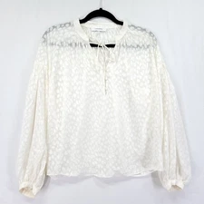 Frame Silk Smocked Peasant Top Women Small Balloon Sleeve Sheer Flaw*