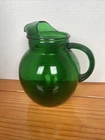 Vintage Anchor Hocking Forest Green Glass Roll Poly Pitcher With Ice Lip