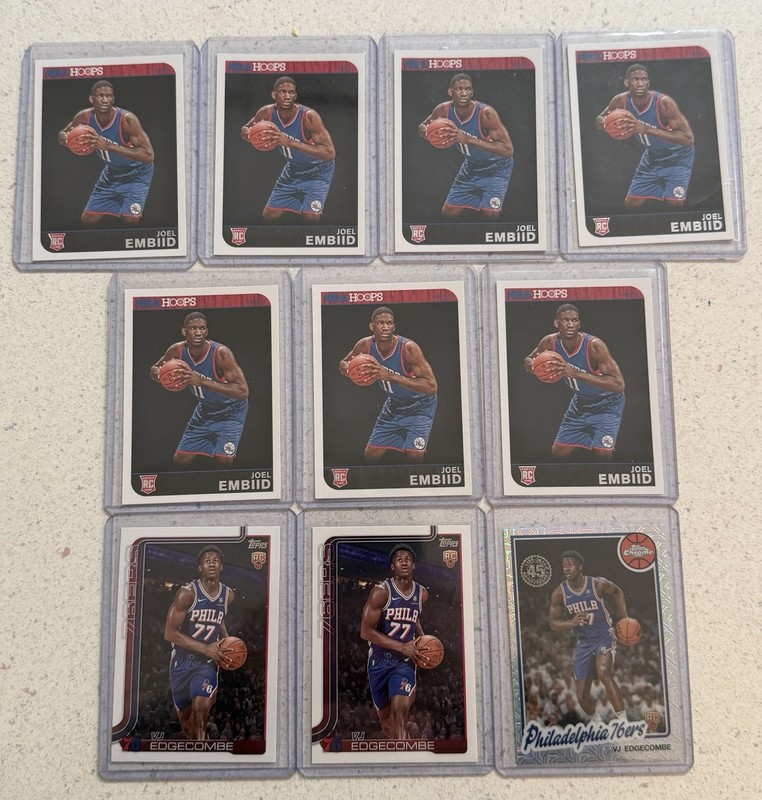 Joel Embiid 2014-15 Hoops Rookie RC Lot (7) VJ Edgecombe 2024-25 Topps Lot (3)