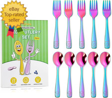 10 Pack Toddler Utensils Stainless Steel Rainbow Silverware Set for Kids