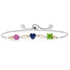 925 Silver and 10K Yellow Gold Pink Created Sapphire Created Sapphire Peridot
