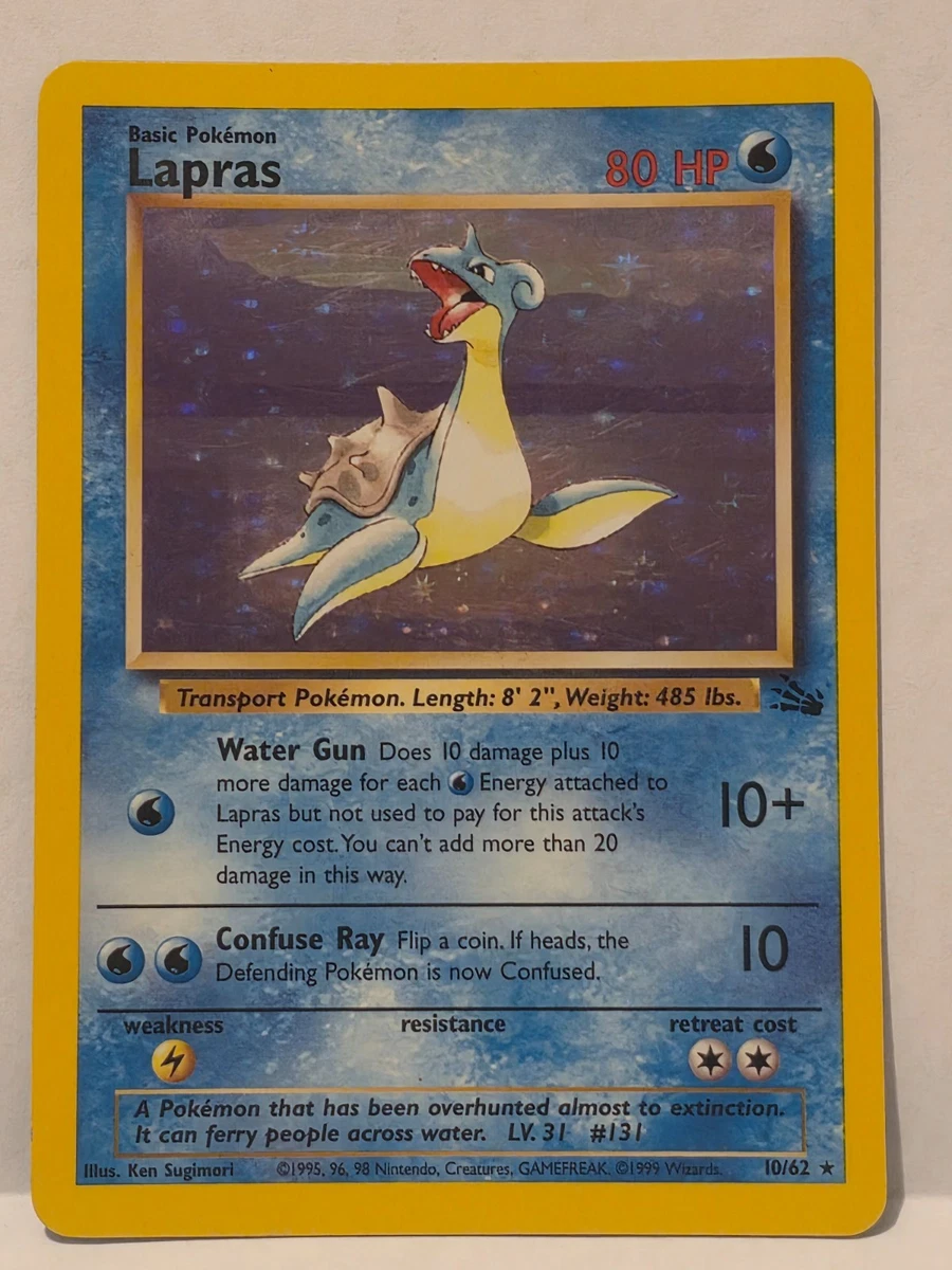 1995 lapras pokemon card 1999 Fossil Holo Rare #10 PSA Authenticated 7 favorite character This Incomplete (Mirror) holo Lapras