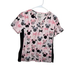 Disney Minnie Mouse Nurse Scrub Top Women's Small Short Sleeve V-Neck Shirt