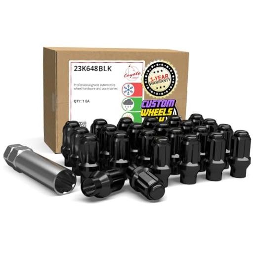 24 Pcs M14x1.50 Thread ET Bulge Acorn 1.80" Long 24 Pack Black Spline ET