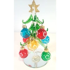LS Arts Green Crystal 6" Christmas Tree 12 Assorted Removable Ornaments WAX-004