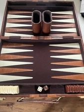 Pressman Backgammon Game in Faux Leather Case Vintage Lots of Pics Nice