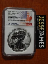 2019 W ENHANCED REVERSE PROOF SILVER EAGLE NGC PF70 ER RCM PRIDE OF NATIONS SET