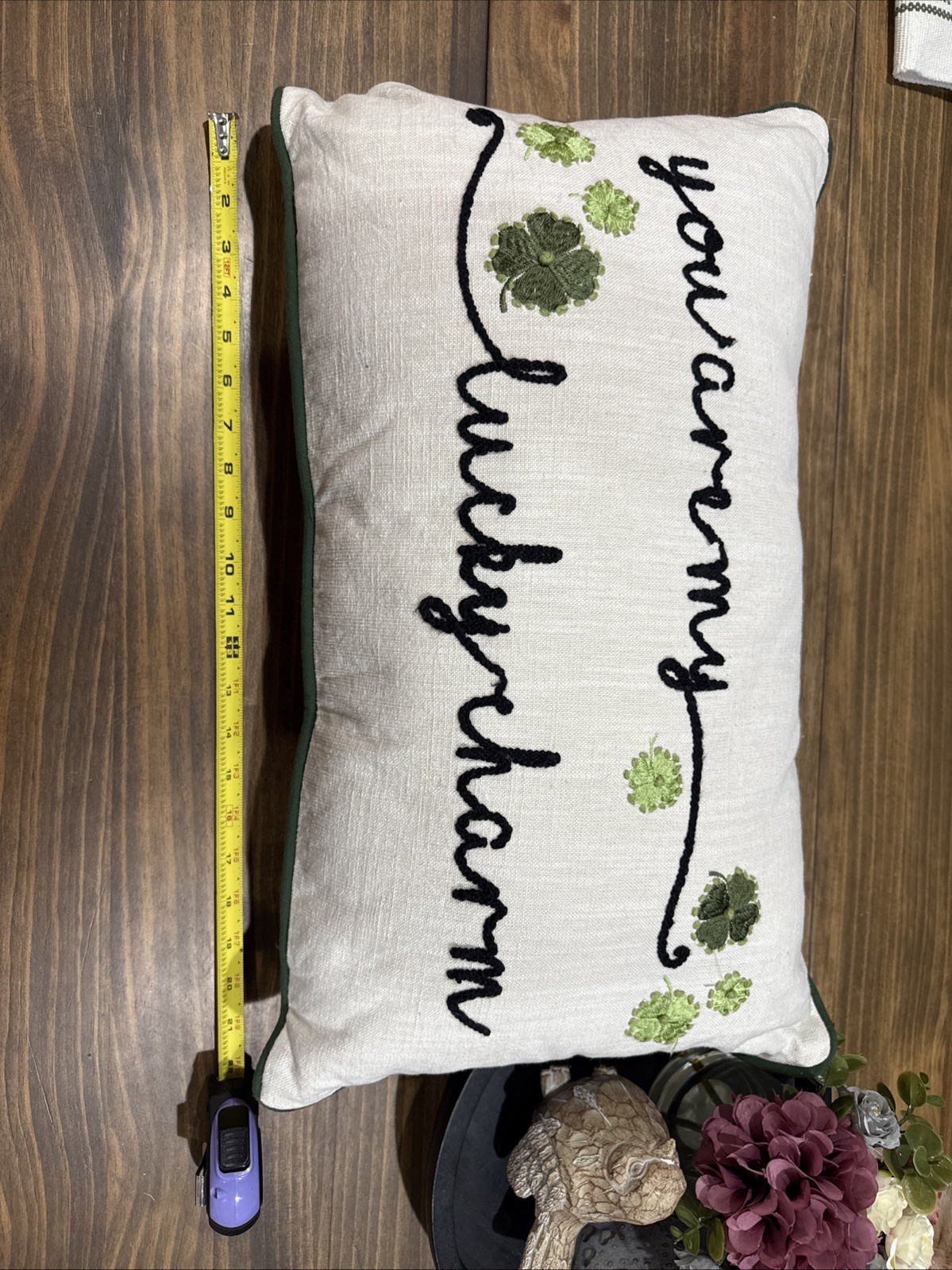 Throw Pillow , Cream, Green , “you’re My Luckycharm “  