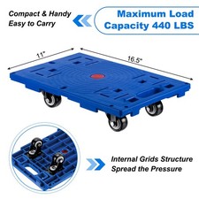Furniture Dolly for Moving with 4 Wheels  440 LBS Capacity, Blue