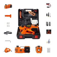 3-5Ton Electric Hydraulic Car Floor Jack w/Impact Wrench &Tire Inflator Pump Kit
