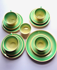 Susie Cooper Green Dresden part tea set vintage cups saucers plates sugar bowl