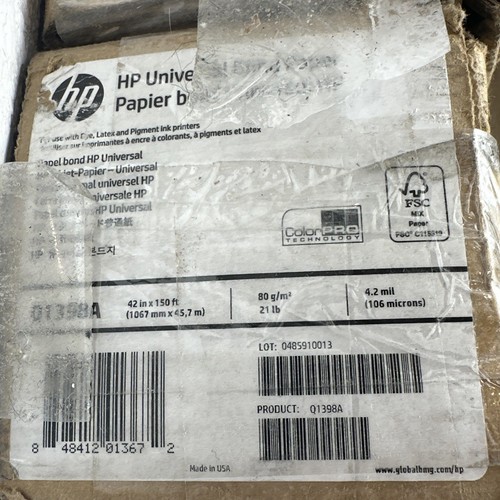 HP Q1398A Designjet Large Format Universal Bond Paper 21 lbs. 42" x 150' Lot/2 - Picture 4 of 5