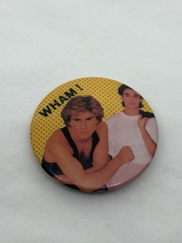 Vtg WHAM George Michael Andrew Ridgeley 1980s Badge Pin Singer Songwriter Wham! - Picture 1 of 4