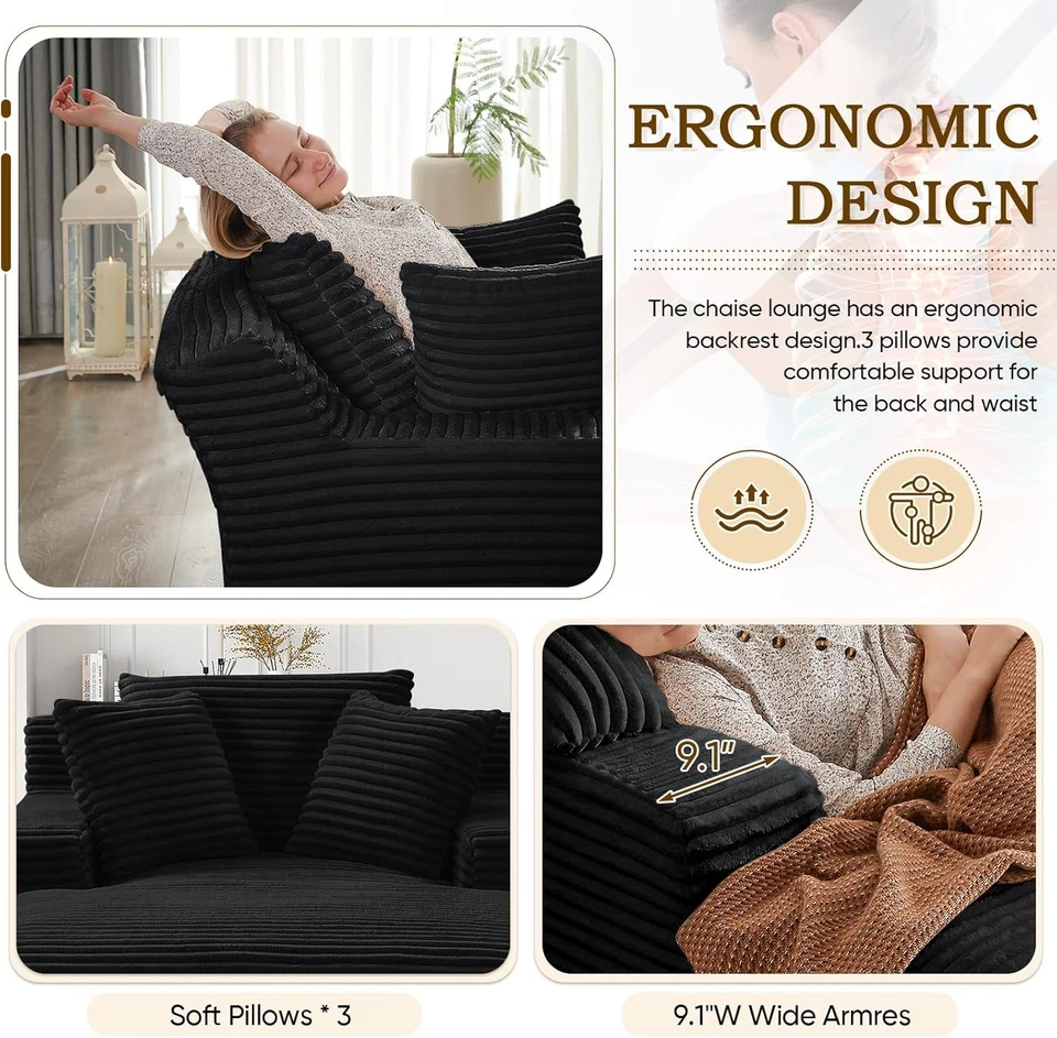 Oversized Boneless Chaise Lounge Sofa Bed Reading Chair Corduroy Cloud Couch - Image 4 of 4