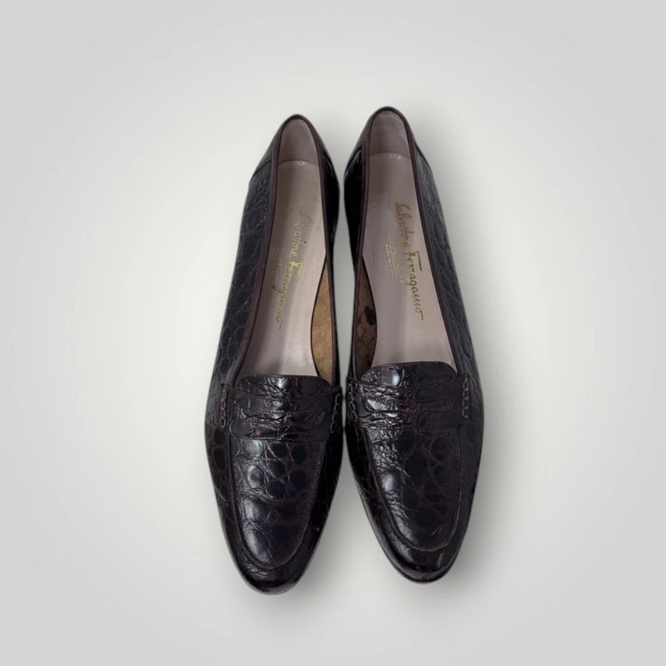 Mocasines Salvatore Ferragmo de colección 9,5 AA para mujer de cuero en relieve de cocodrilo Foto 4 de 4