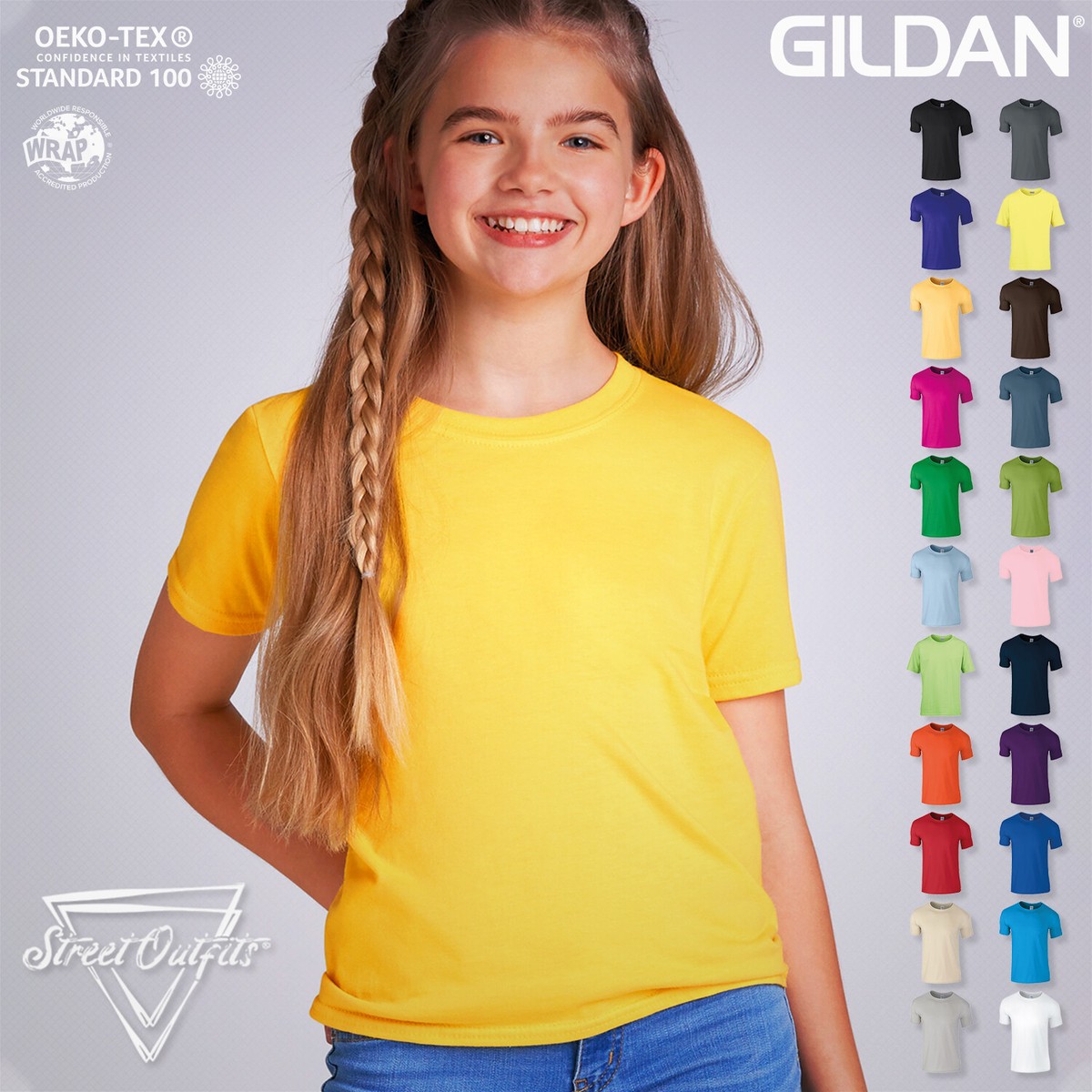 Kids Plain Cotton T-Shirt Short Sleeve Top Boys Girls Junior