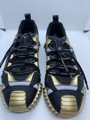 DOLCE & GABBANA Mens Sneakers Gold and Black CS1770 AX393 Size