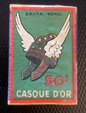 FULL MATCHBOX GOLD HELMET S.E.I.T.A MATCH BOX SEITA wooden box 50 cS