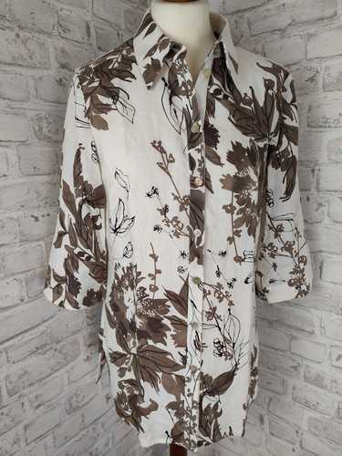 Rock & Bluse Set Damen elégance Leinen Perlmuttknöpfe Blüten Sommerkostüm Anzug - Picture 7 of 11