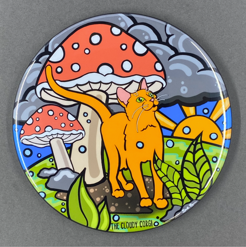 Orange Cat Mushroom Pinback Button Badge Handmade Retro Pet Art Gift 2.25" - Picture 13 of 17