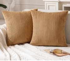 Pack of 2 Throw Pillow Covers Soft Corduroy 16x16 Inch Tan Coffee Brown
