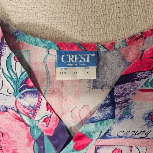Vintage Crest Scrub Top Womens Medium Floral Pocket V-Neck Medical USA Made - Picture 2 of 8